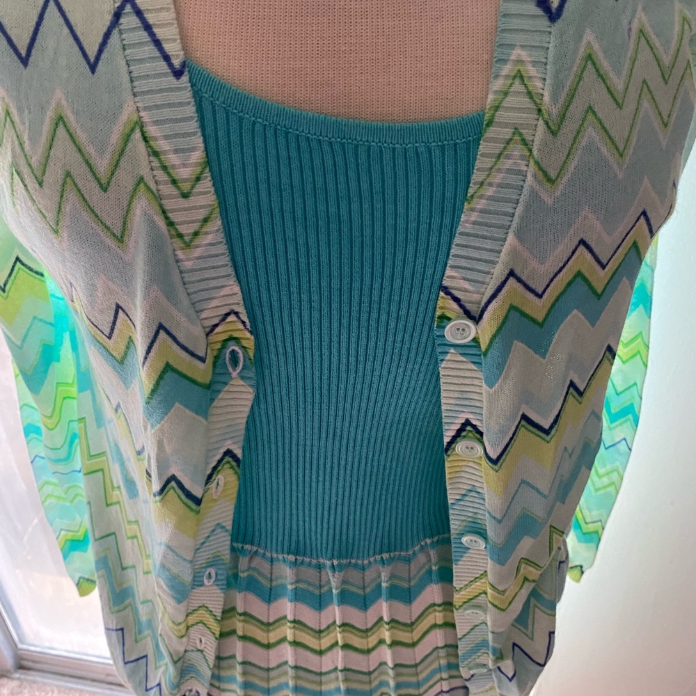 Liz Claiborne Teal Ribbed Tank with Chevron Cardigan Set